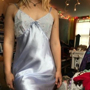 vintage periwinkle satin slip dress